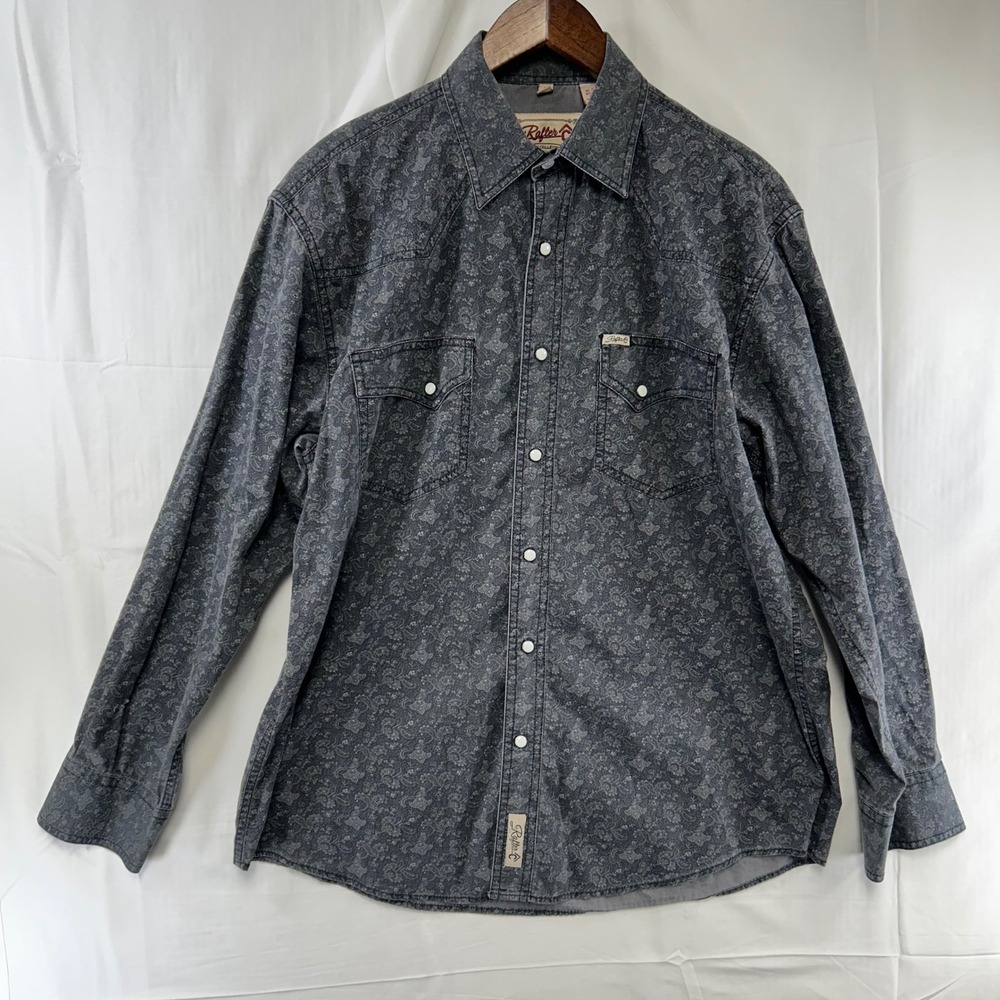 Rafter C Western Shirt Mens Large Gray Paisley Pearl Snap Long Sleeve Cowboy